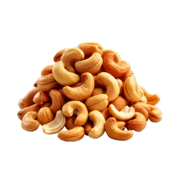 Heap of roasted cashew nuts isolated on white background