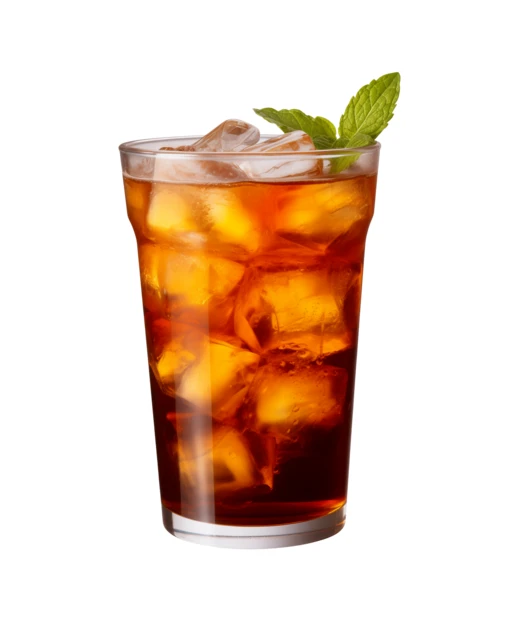 Glass of refreshing iced tea with mint on white background