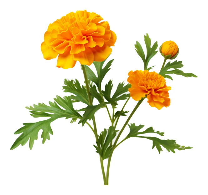 Orange marigold flowers isolated on white background
