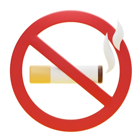 3D no smoking prohibition sign with cigarette and smoke