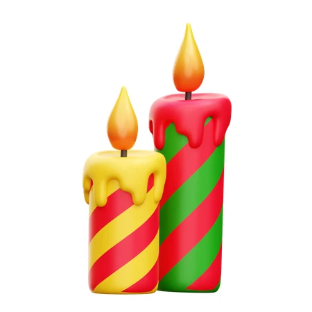 3D colorful Christmas candles with dripping wax