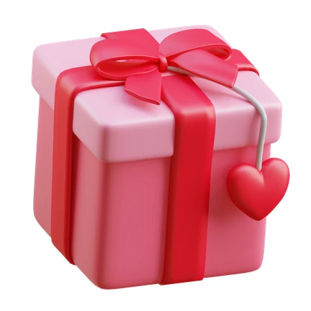 3D render of pink gift box with red heart