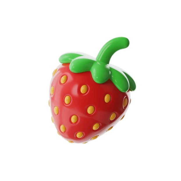 3D stylized glossy red strawberry isolated on white background