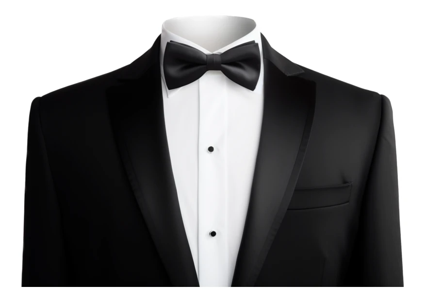Classic formal black tuxedo with bow tie and white shirt
