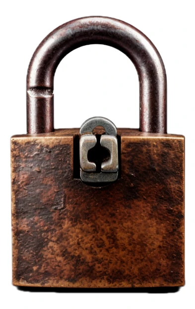 Antique weathered bronze padlock isolated on white background