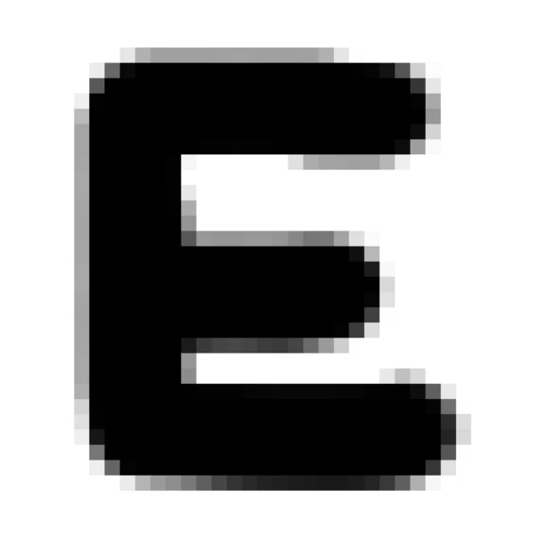 Bold black pixelated letter E on white background