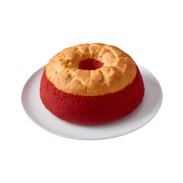 Red velvet bundt cake on a white plate