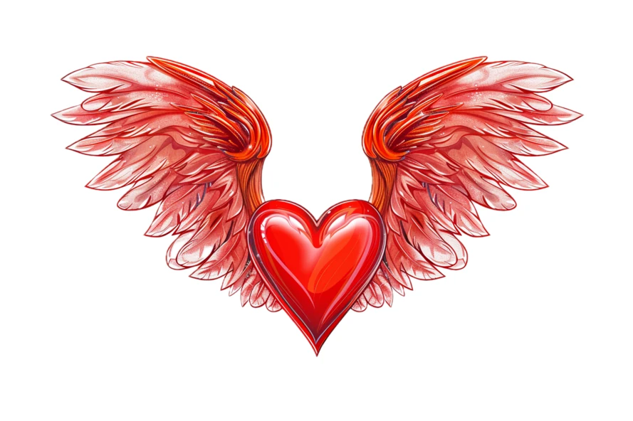 Glossy red heart with spread wings illustration