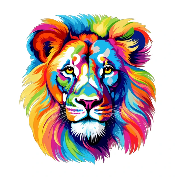 Colorful pop art illustration of a lion head
