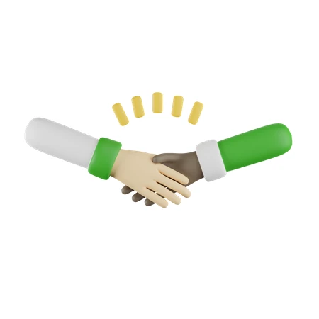 Two hands shaking with white and green sleeves