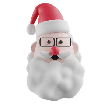 Cute 3D Santa Claus face with white beard and glasses