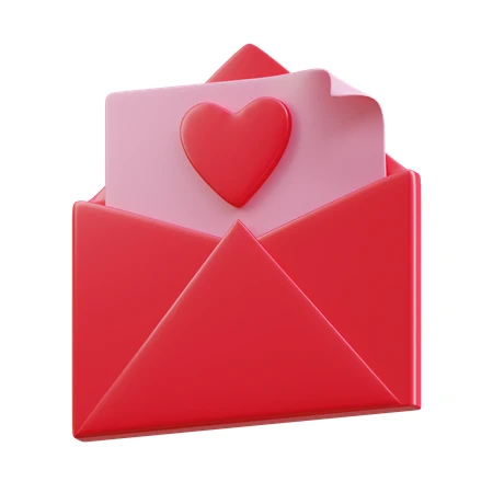 3D red envelope with pink love letter and heart