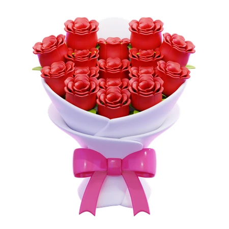 3D rendered bouquet of red roses with pink bow