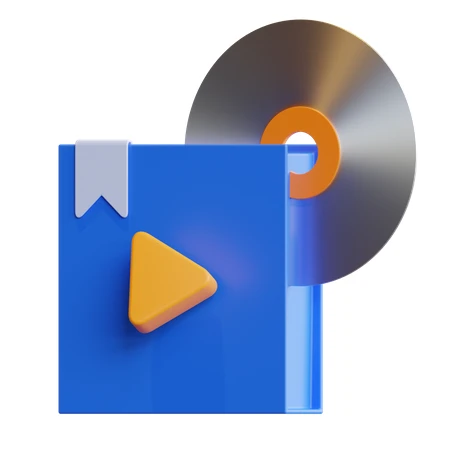3D icon of a blue media box with CD disc