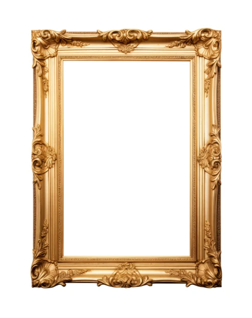 Ornate antique gold picture frame isolated on white background