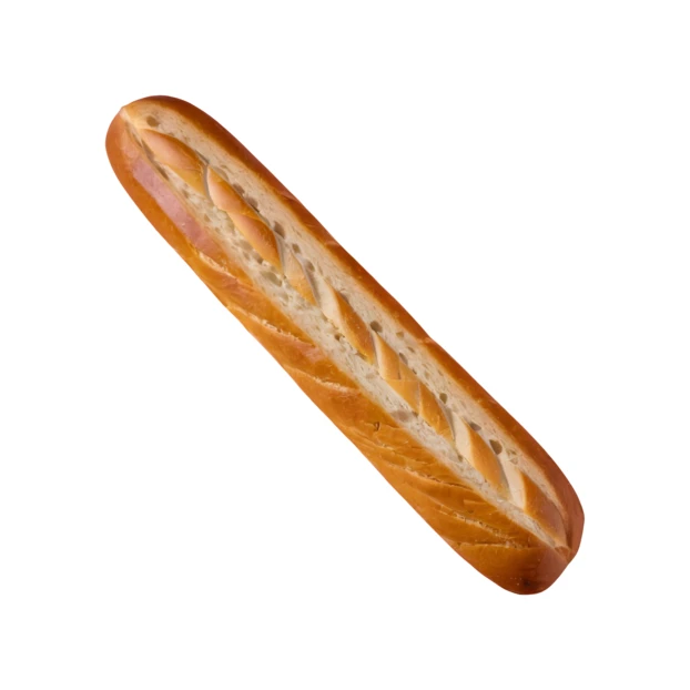 Freshly baked French baguette isolated on white background
