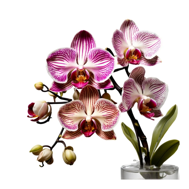 Purple and white striped phalaenopsis orchid isolated on white