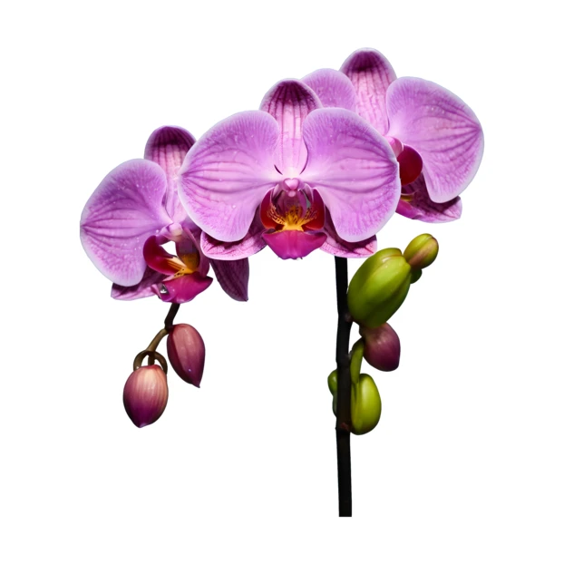 Purple phalaenopsis orchids with buds isolated on white background