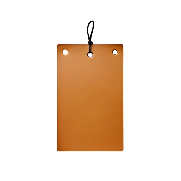 Blank rectangular brown leather tag with black elastic loop