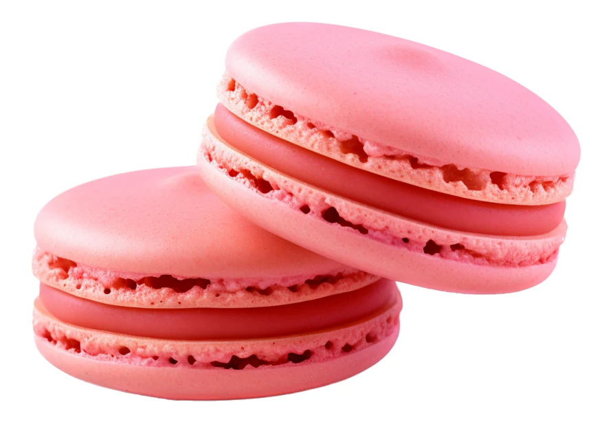 Two pink macarons isolated on white background