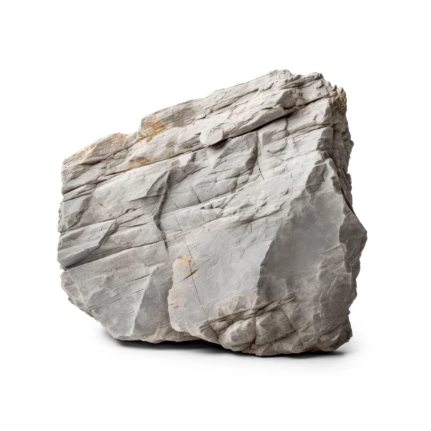 Large textured grey rock isolated on white background
