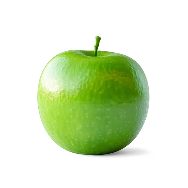 Single fresh green Granny Smith apple on white background