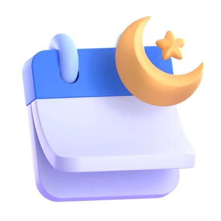 3D calendar icon with crescent moon and star