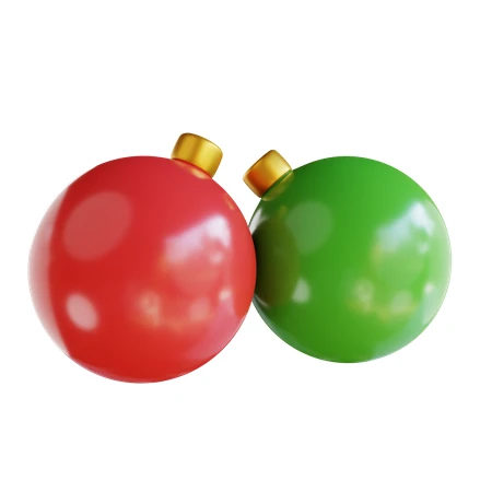 Red and green glossy Christmas bauble ornaments on white