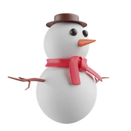 3D rendered snowman with red scarf isolated on white