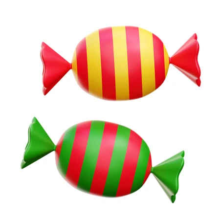 Two colorful striped wrapped candies 3D illustration