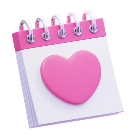 3D calendar icon with pink heart isolated on white background