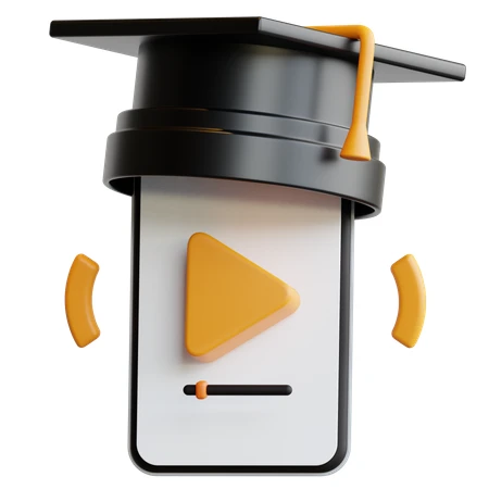 3D smartphone with graduation cap and video play icon