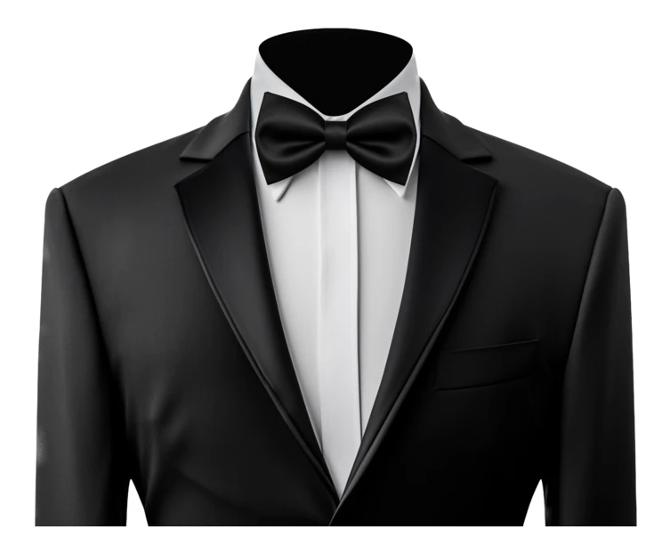 Classic black tuxedo with white shirt and black bow tie