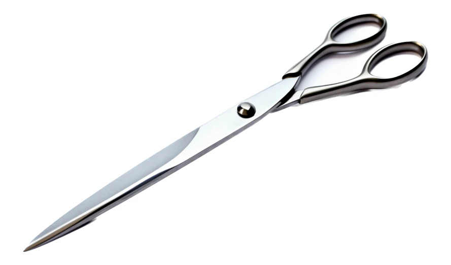 Professional silver metal scissors isolated on white background