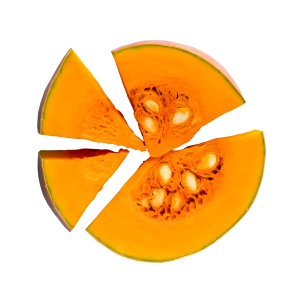 Slices of fresh orange pumpkin isolated on white background