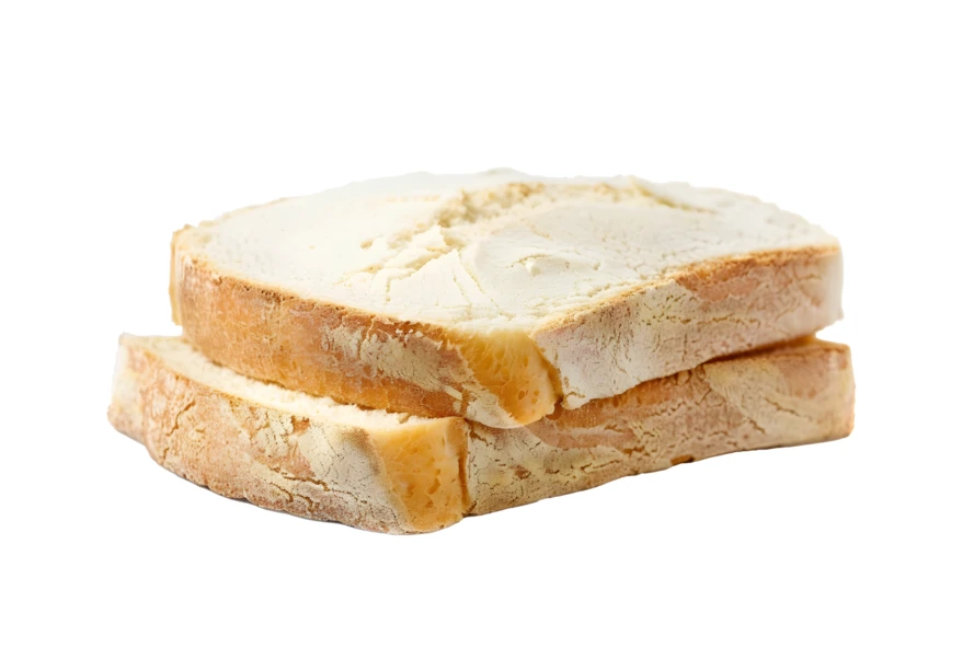 Two slices of white bread with butter spread