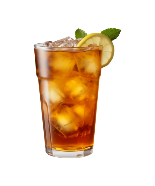 Refreshing glass of iced tea with lemon and mint