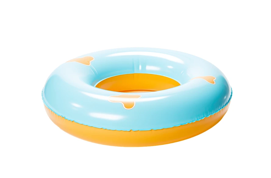 Blue and orange inflatable swim ring isolated on white background