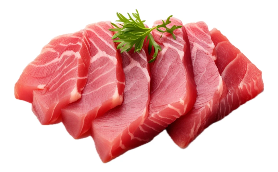 Fresh raw red tuna sashimi slices with herb garnish