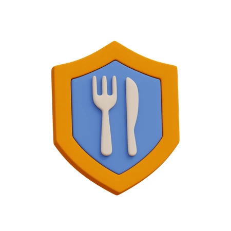 3D food safety icon with shield and cutlery