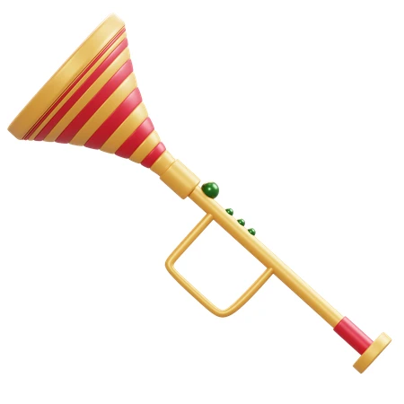 Colorful 3D cartoon toy trumpet isolated on white background