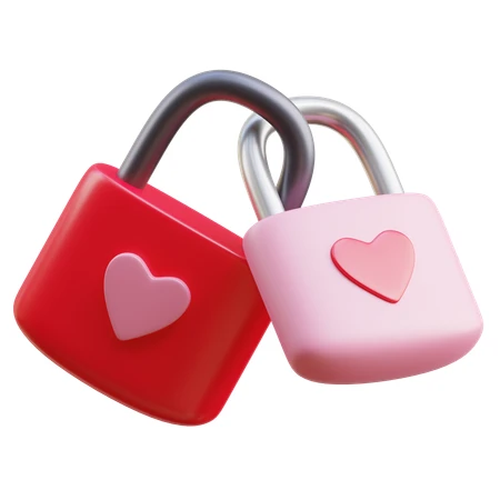 Two intertwined red and pink heart padlocks on white background