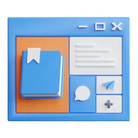 3D illustration of an online education interface with book