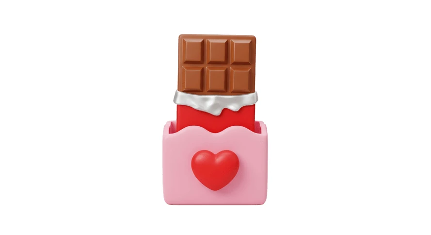 3D rendered chocolate bar in pink heart box
