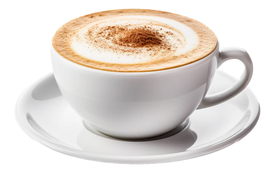 Cappuccino in white ceramic cup isolated on white background