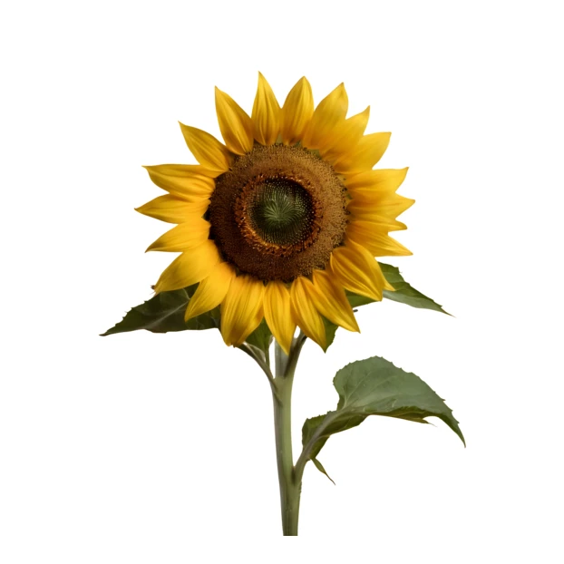 Single vibrant sunflower isolated on white background