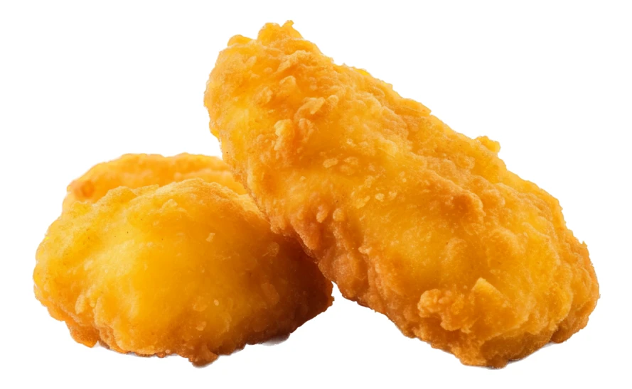 Two crispy fried chicken nuggets isolated on white background