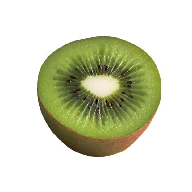 Fresh half of a green kiwi fruit isolated on white
