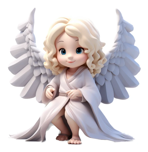 3D animated cute little girl angel isolated on white