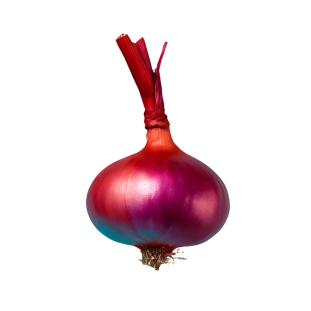 Single red onion bulb isolated on white background